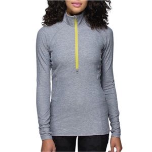 Lululemon Race Your Pace 1/2 Zip Pullover Heathered Slate 2 way yellow zipper
